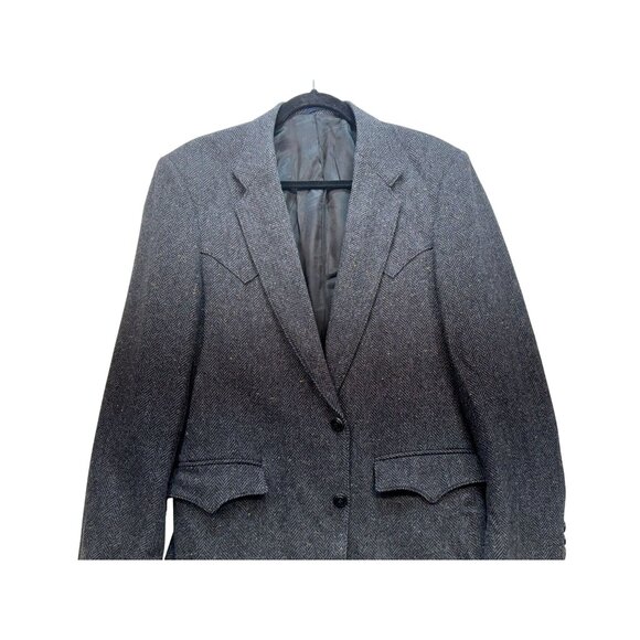 Vintage Circle S Mens Herringbone Blazer Jacket 40L Gray Wool Blend Cowboy Weste - Picture 7 of 16